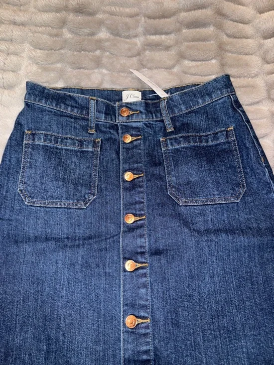 J. Crew High-Rise Dark Blue Denim Pencil Skirt with Front Buttons - Picture 6 of 14